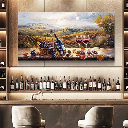 hyidecorart Rustic Wine Large Canvas Wall Art Dining Room Kitchen Still Life Painting Vintage Farmhouse Restaurant Decoration Colorful Artwork Prints for Bar Living Room Posters Landscape Wall Decor