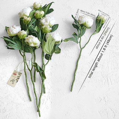 FiveSeasonStuff Vintage White Peonies – Realistic Artificial Silk Flowers with Dry-Look Petals, 6 Stems for Rustic Home & Wedding Bridesmaids Bouquet Bridal Showers