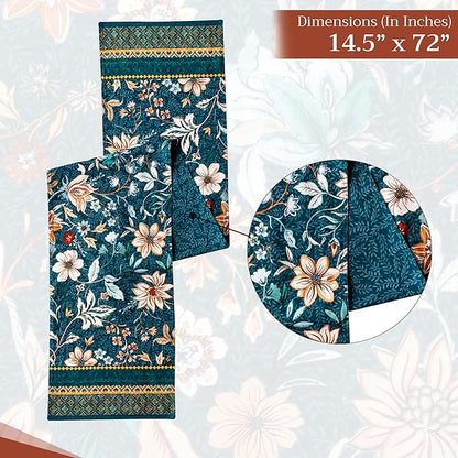 Maison d' Hermine Table Runner 100% Cotton Double Layer Table Runners 72 inches Long for Thanksgiving Christmas Decorations Home Kitchen Dining Party Wedding (Luxury Loft - Dark Teal, 14.5" x 72")