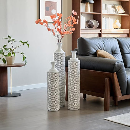 Floor Vases, Tall Home Decor Metal Vase Set of 3 Large Glazed Decorative Vases for Wedding Decor, Elegant Modern Flower Holder for Living Room, Entryway, Hallway, Dining Room
