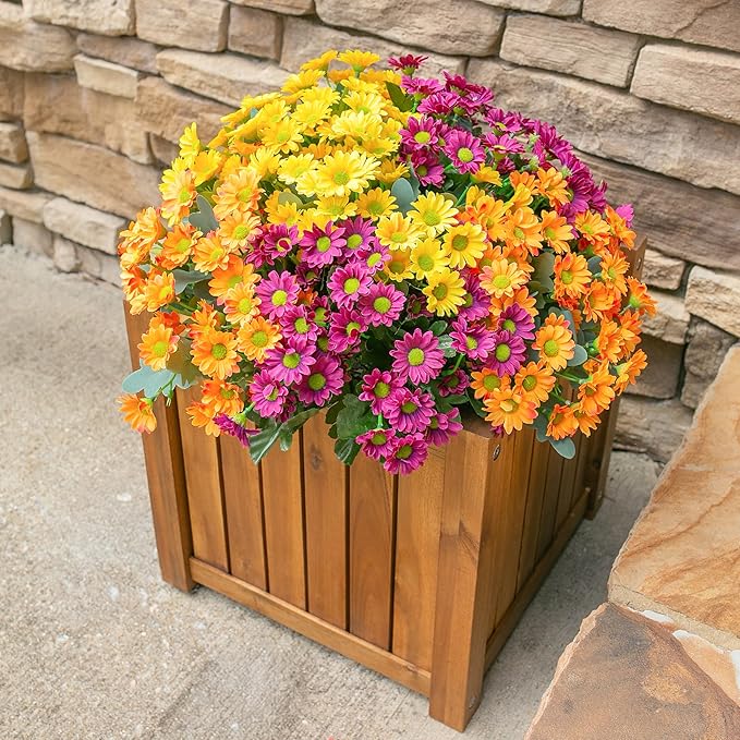 Daisy Artificial Flowers for Outdoors Fall Autumn Decoration, 6 Bundles Fake Mums Silk Flowers for Outside Look Real UV Resistant Fake Plants Faux Flowers for Planter Front Door Home Indoor Porch, Mix