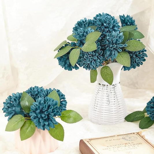 Artificial Flowers, 25pcs Artificial Rose for DIY Wedding Bouquets Centerpieces Arrangements, Dark Teal Dahlia Flowers with Stem for Bridal Shower Party Home Decorations