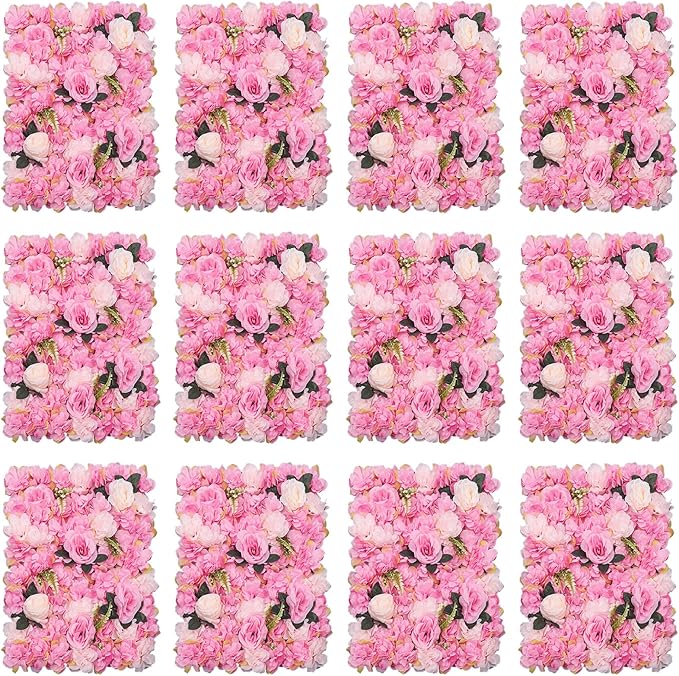 LOYALHEARTDY 12 Pack Artificial Flower Wall Panels 24" x 16" Flower Wall Panel Wall Backdrop Faux Hydrangea Rose Flower Backdrop Panels for Flower Wall Decor Wedding Party Event Decoration
