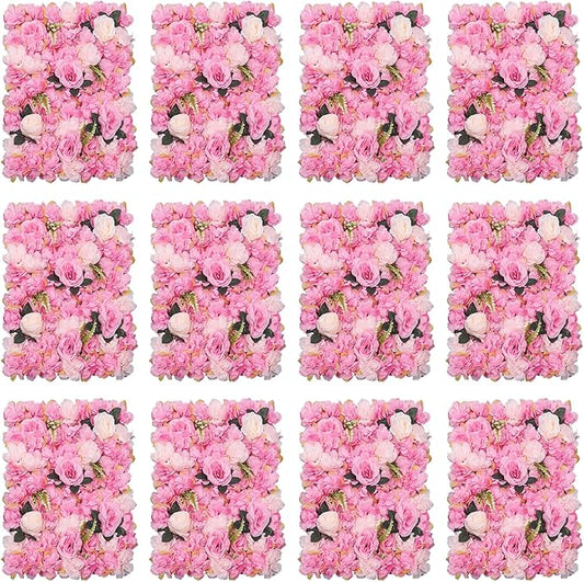 LOYALHEARTDY 12 Pack Artificial Flower Wall Panels 24" x 16" Flower Wall Panel Wall Backdrop Faux Hydrangea Rose Flower Backdrop Panels for Flower Wall Decor Wedding Party Event Decoration
