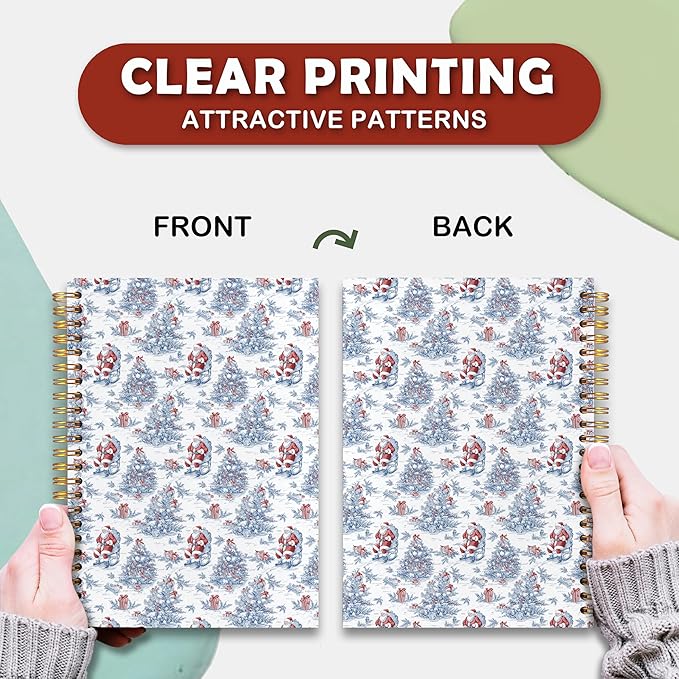 VIIJJUE Blue and White Chinoiserie Christmas Santa Notebook for Women, Vintage French Country Toile de Jouy Journal, Xmas Red Santa Holiday Hardcover Spiral Notebooks, 5.5x8.3 Inch-03