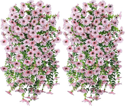 Artificial Faux Outdoor Outside Flowers Plants, 2 PCS Fake Silk UV Resistant Look Real Pink Daisy Trailing Vines for Front Door Porch Planter Urn Patio Balcony Decoration
