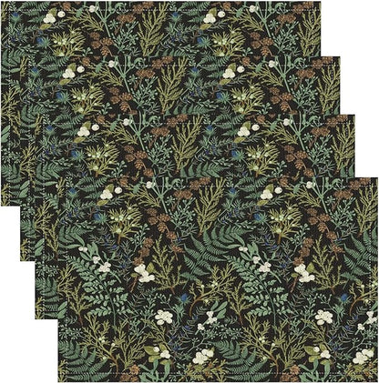 Vintage Botanical Placemats Set of 8, 17x12 Inch Rustic Farmhouse Retro Plant Green Nature Art Print Table Mats for Home Party Kitchen Dining Decor