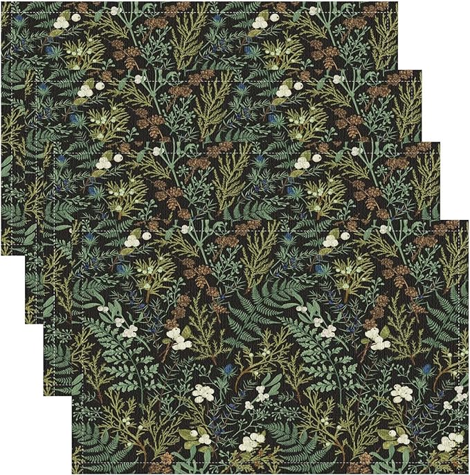 Vintage Botanical Placemats Set of 6, 17x12 Inch Rustic Farmhouse Retro Plant Green Nature Art Print Table Mats for Home Party Kitchen Dining Decor
