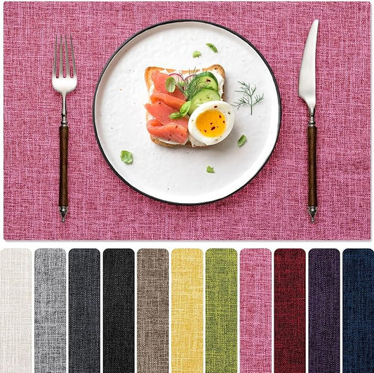Blue Forest Placemats Set of 4, Dual-Layered Thickened Faux Linen Cloth Place Mats Heat Resistant Machine Washable Wrinkle Free Table Mats Indoor/Outdoor (Hot Pink)