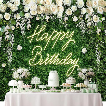 Riyidecor Green Leaves Birthday Backdrop Vinyl Neon White Rose Flower Floral Blossom Elegant Greenery Grass Wall Botanical Plant 10Wx8H Feet Photography Background Birthday Photo Studio Shoot