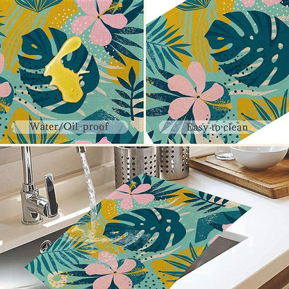 Tropical Leaves Placemats Set of 6,Washable Heat Resistant 12×18 Inch Linen Table Mats Summer Place Mats for Party Outdoor Dining Décor