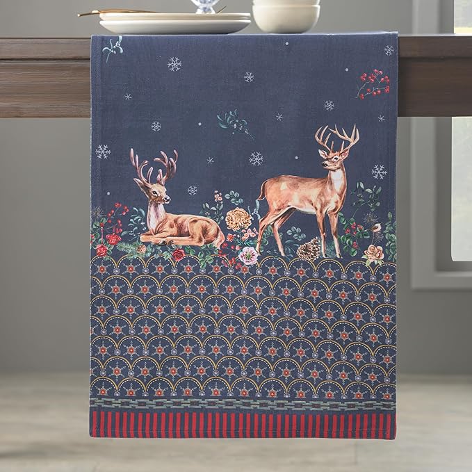 Maison d' Hermine Table Runner 100% Cotton Double Layer Table Runners 108 inches Long for Thanksgiving Christmas Decorations Home Kitchen Dining Party Wedding (Christmas Joy, 14.5" x 108")