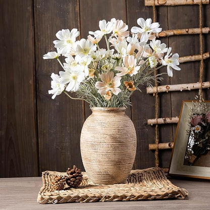 Rustic Ceramic Flower Vase - 8in Vintage erracotta Vase for Home Decor - Christmas Decorative TFlower Bud Vases, Mondern Farmhouse Vase - Living Room Shelf Decor Table, Lyeec
