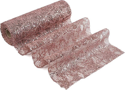 MEEDEE Rose Gold Glitter Mesh Star Web Ribbon 10 Inch Wide by 10 Yards Roll Rose Gold Fabric Ribbon Decorative Mesh Ribbon for Christmas Tree, Garland, Wreaths, Bows, Home Decor