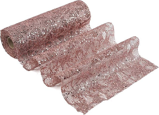 MEEDEE Rose Gold Glitter Mesh Star Web Ribbon 10 Inch Wide by 10 Yards Roll Rose Gold Fabric Ribbon Decorative Mesh Ribbon for Christmas Tree, Garland, Wreaths, Bows, Home Decor