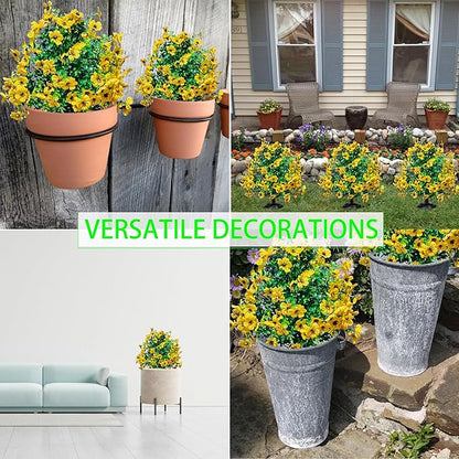 2 Pcs Artificial Boxwood Topiary Ball Trees - 23" With Ground Spike, Fake Evergreen Tree, UV Resistant Faux Greenery Shrubs & Bushes for Porch, Garden, Front Yard Decor, Indoor/Outdoor -Yellow