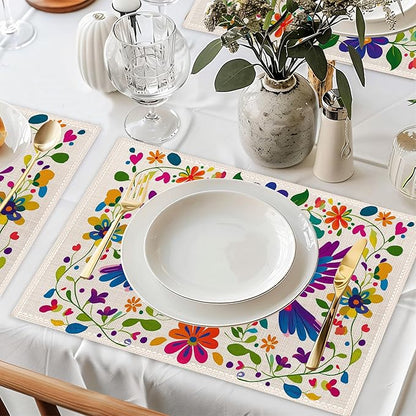 Colorful Bird Table Mats Set of 6,Mexican Style Non-Slip Washable Placemats for Restaurant Home Kitchen Dinner Table 12x18Inch