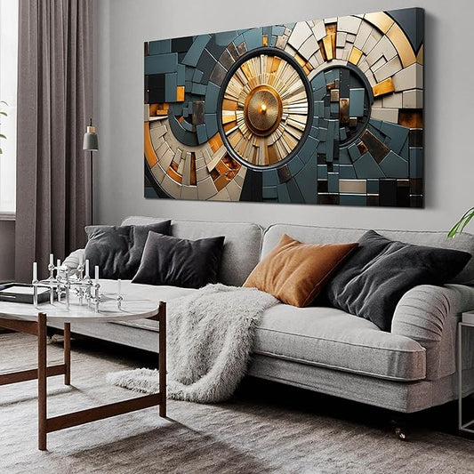 Abstract Canvas Wall Art for Living Room Bedroom Office Gold and Black Large Wall Art Geometric Abstract Picture Framed Wall Decor Modern Canvas Prints 29x59 In
