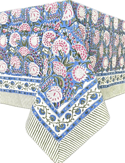 ATOSII Clover Pink 100% Cotton Rectangle Boho Fall Tablecloth, Handblock Floral Table Cloth Linen for Kitchen Dining I Parties Wedding Outdoors Christmas Thanksgiving I 72 X 120 Inches I 10 Seater