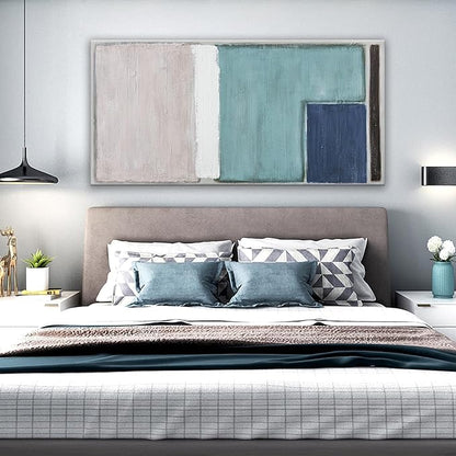 Abstract Wall Art For Living Room Canvas Art Prints Teal Blue And Light Brown Red Canvas Art Wall Decor Color Block Line Art Painting Modern Artwork Decor For Bedroom Kitchen 24x48 In