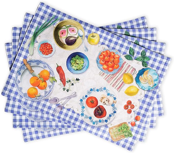 Maison d' Hermine Placemats Set of 4 100% Cotton Washable Cloth Place Mats, Reusable Table Mats for Kitchen Dining Decoration, Party, Wedding, Restaurant Spring/Summer (Gourmand, 13" x 19")