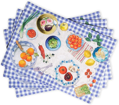 Maison d' Hermine Placemats Set of 4 100% Cotton Washable Cloth Place Mats, Reusable Table Mats for Kitchen Dining Decoration, Party, Wedding, Restaurant Spring/Summer (Gourmand, 13" x 19")