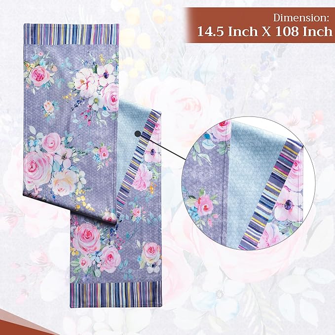 Maison d' Hermine Table Runner 100% Cotton Double Layer Table Runners 108 inches Long Decorative for Home Dining Party Wedding Bridal Shower Spring Summer (Sweet Rose Lavender - Lush, 14.50" x 108")