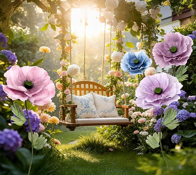Giant Artificial Flowers 1pack Fake Flowers for Decoration, Fabric Poppy Flower for Wedding Birthday Easter Party Mother's Day Banquet Photography Props Garden Shop Window Display Decor (Pink)