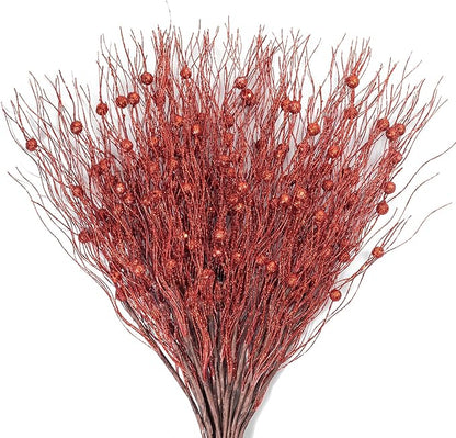 KI Store Red Christmas Tree Picks Sprays Set of 20 Glittered Twigs Decor for Christmas Tree Decoration Topper Floral Arrangement