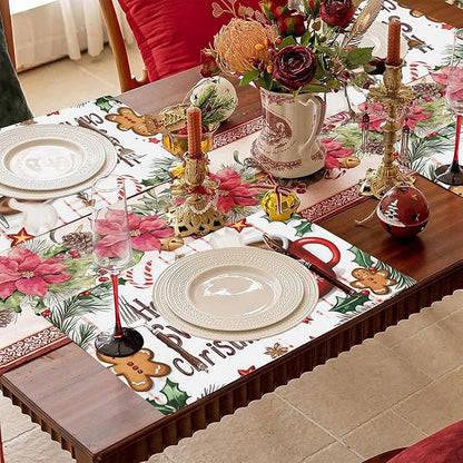 Christmas Placemats Set of 4,Have a Sweet Christmas Placemats Dining Table Mat Set,12x18 Washable Stain Resistant Wipeable Cloth Placemat for Kitchen Buffet Parties