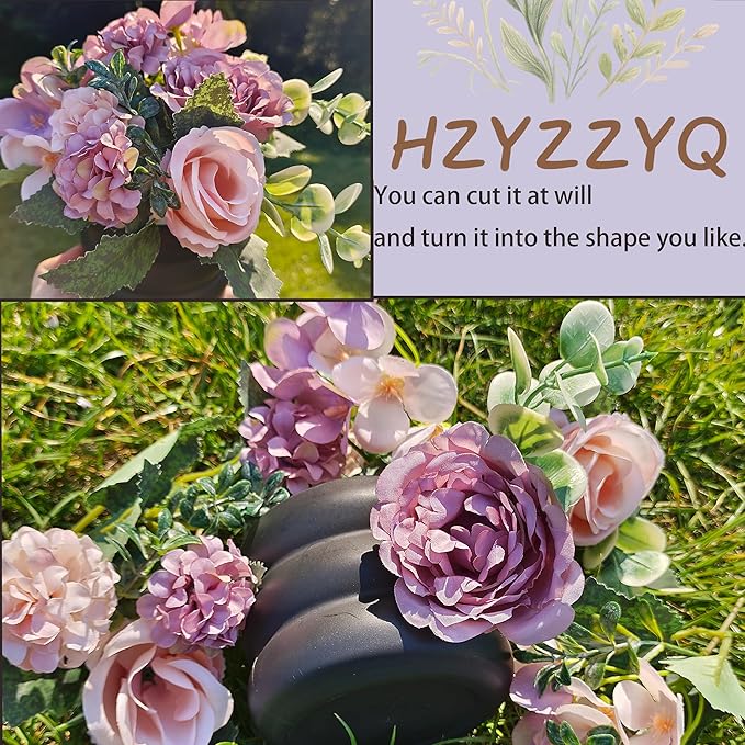 8 Pack Artificial Peony Flowers, Silk Peonies Flowers Fake Peonies Artificial Flowers Peonies Hydrangea Bouquet for Centerpiece Table Wedding Party Home Decor (8, Purple + Pink)