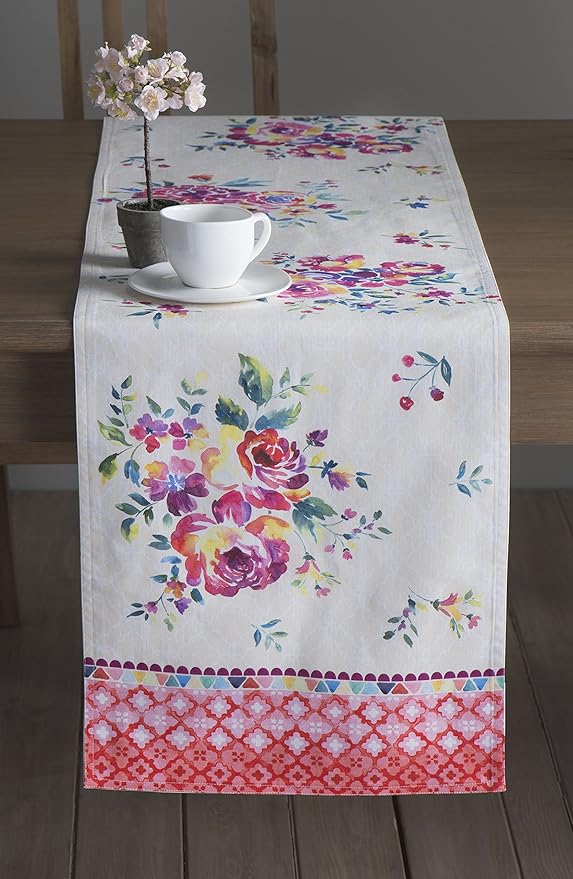 Maison d' Hermine Table Runner 100% Cotton Double Layer Table Runners 108 inches Long Decorative for Home Kitchen Dining Party Wedding Bridal Shower Spring Summer (Rose Garden, 14.50" x 108")
