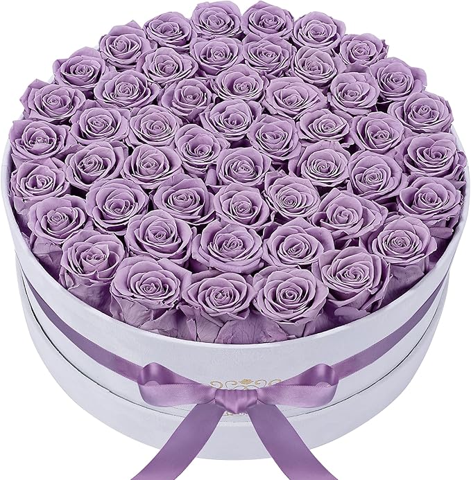 50 Piece Roses in a Velvet Box, Flowers for Delivery, Presereved Flowers Birthday Gifts for Women Mom and Wife (Lavender)