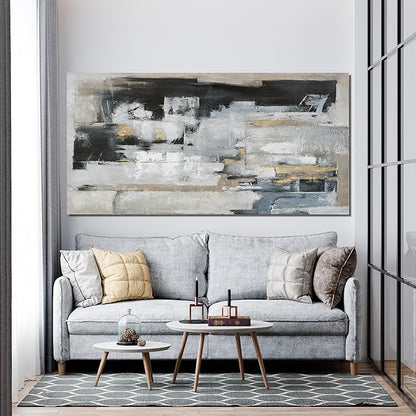 Suconvng Abstract Wall Art For Living Room Blue Grey Abstract Canvas Art Wall Decor Paintings Modern Background Artwork Abstract Wall Decor For Bedroom Office Can Be Hung 24×48 Inch