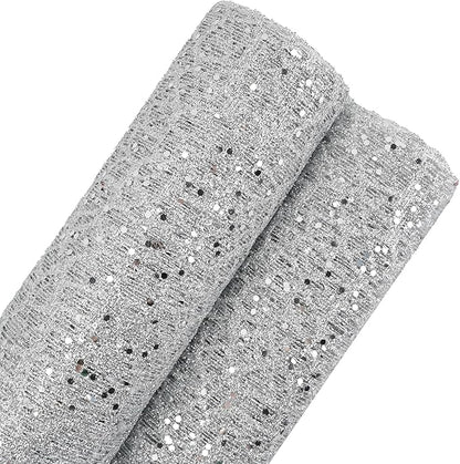 MEEDEE Silver Glitter Mesh Web Ribbon 10 Inch Wide by 10 Yards Roll Fabric Ribbon Silver Decorative Mesh Ribbon for Christmas Tree, Garland, Holiday Wreaths, Bows, Home Decor