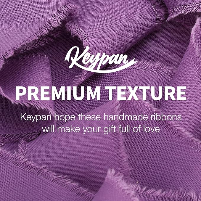 Purple Ribbon 1-1/2 x 15 Yards Handmade Cotton Frayed Fringe Fabric Ribbons for Crafts Flower Bouquets Wedding Baby Shower Home DIY Decor