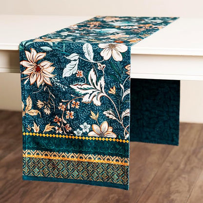 Maison d' Hermine Table Runner 100% Cotton Double Layer Table Runners 108 inches Long for Thanksgiving Christmas Decorations Home Kitchen Dining Party Wedding (Luxury Loft - Dark Teal, 14.5" x 108")