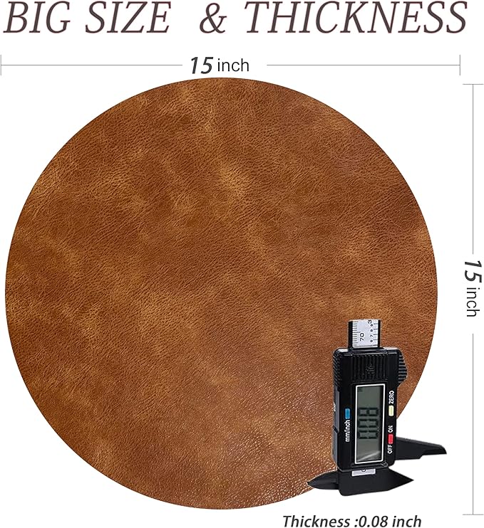 UnivoColors PU Leather Placemats Set of 6,15" Round Washed Cowhide Pattern Table Mats for Dining Table, Kitchen, Party Decoration(Retro Reddish Brown)