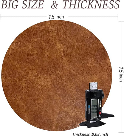 UnivoColors PU Leather Placemats Set of 8,15 Inches Round Washed Cowhide Pattern Table Mats for Dining Table, Kitchen, Party Decoration(Retro Reddish Brown)