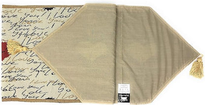 Tache Romantic Cursive Handwritten Love Letter Valentine Hearts Beige Table Runner - Vintage Farmhouse Woven Tapestry Kitchen Dining Dinner Linen Napery Cloth - 13 x 72 inches