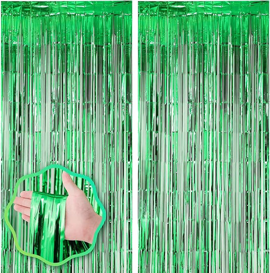 2 Pack Green Foil Fringe Backdrop Curtains, Tinsel Streamers Birthday Party Decorations, Fringe Backdrop for Graduation, Baby Shower, Gender Reveal, Disco Party