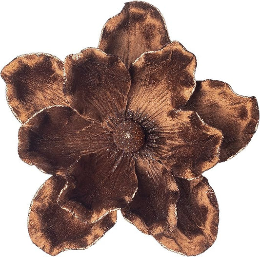 KI Store Brown Velvet Magnolia Flowers Pack of 6 Oversize Artificial Christmas Poinsettia Floral Picks Stems for Xmas Tree Wedding Centerpiece Decorations