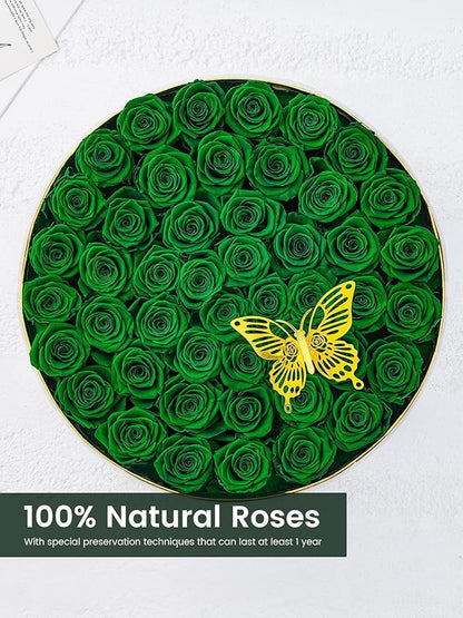 Preserved Roses Forever Flowers Real Roses in a Box Mother's Day Birthday Flowers for Her Mom Women Wife Valentine's Day, Green, 47 Piece