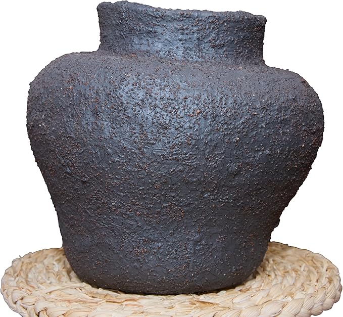 Rustic Ceramic Vase Vintage Farmhouse Style Decor, Frosted Texture Pottery for Home Decor, Modern Living Room, Office Desk Table Centerpiece (Black) 5.5IN