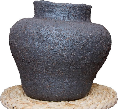 Rustic Ceramic Vase Vintage Farmhouse Style Decor, Frosted Texture Pottery for Home Decor, Modern Living Room, Office Desk Table Centerpiece (Black) 5.5IN