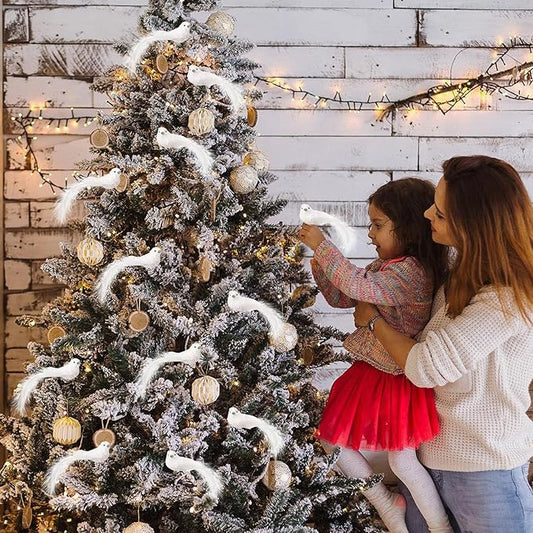 Cosweet 12 Pcs Artificial Christmas Dove Birds with Clip, White Feather Xmas Tree Ornament Wreath Flower Arrangement Supplies for Party Wedding Decor DIY Craft Gifts