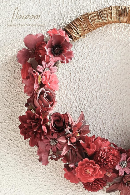 Floroom Mini Artificial Flower Heads Burgundy & Red Fake Peony Daisy Rose Multicolor Small Faux Silk Flower Heads for Cake Craft Garland Wedding Party Graduation Cap DIY Home Decoration, 0.8"-3.6"