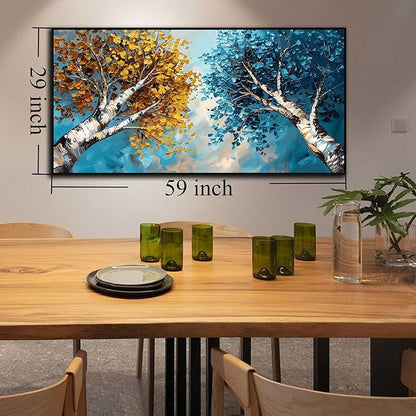 Tree Canvas Wall Art for Living Room Large Size - Yellow and Blue Bedroom Wall Art - Black Framed Wall Art Size 29" x 59"