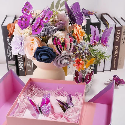 SAOROPEB 3D Butterfly Wall Decor, 24 Pcs Double Layer Butterfly Decorations for Party Decorations Locker Decor Refrigerator Decal, Reusable (Purple)