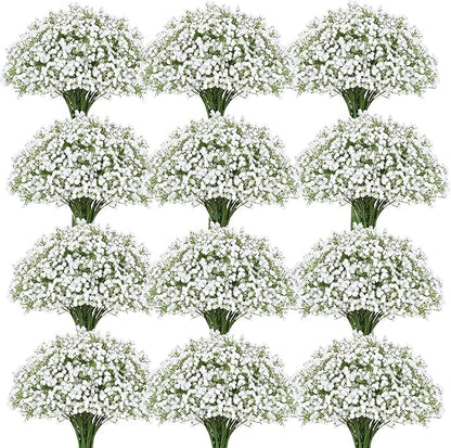 100 Pcs Babys Breath Artificial Flowers, Baby Breath Flowers Artificial Bulk, Real Touch White Fake Flowers, Faux Babies Breath Gypsophila for Wedding Home Decor Floral Arrangement